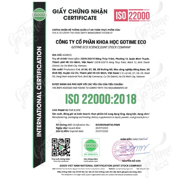 Giấy chứng nhận: ISO22000:2018