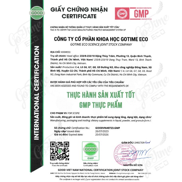 Giấy chứng nhận: GMP Thực Phẩm