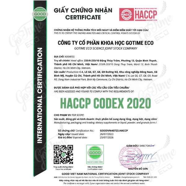 Giấy chứng nhận: HACCP CODEX2020