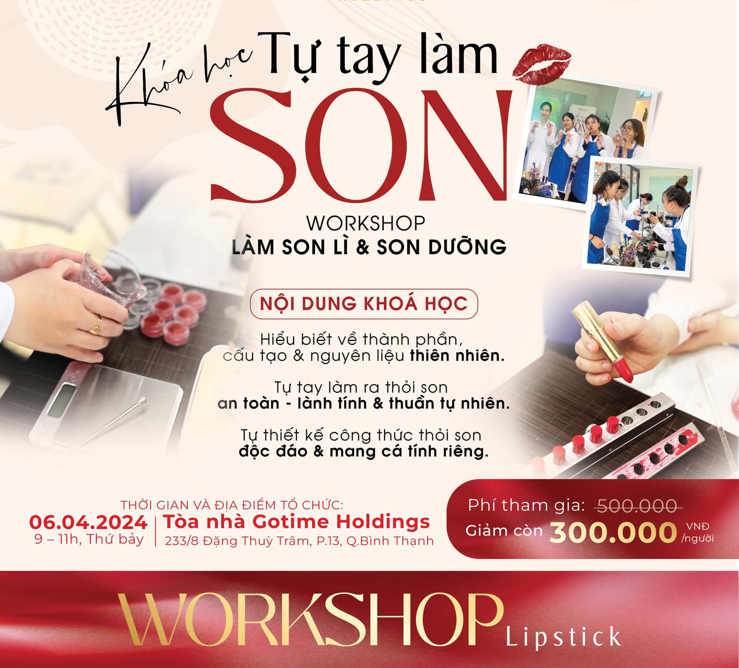 thông tin về buổi workshop làm son môi của Gotime Eco